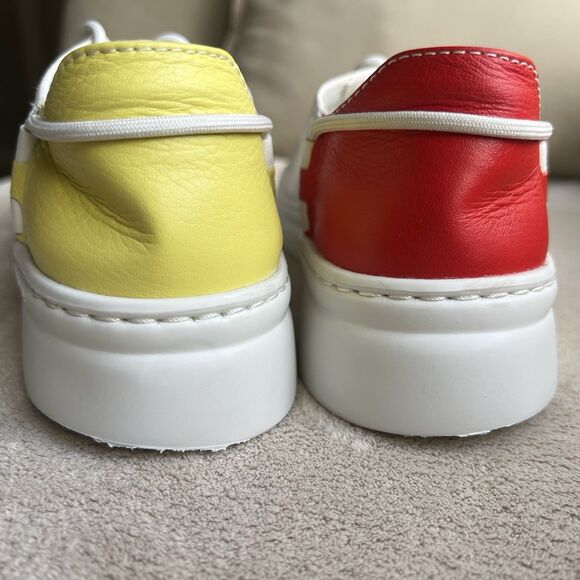 Camper Running Twins White Leather Sneakers Women EU 36 US 6 Red Yellow Heel - Picture 9 of 16